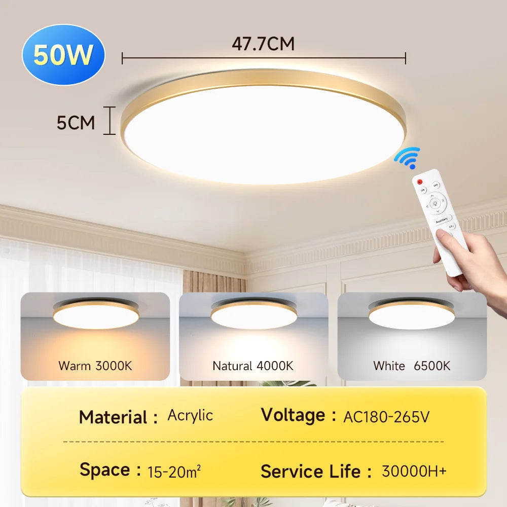 plafonnier led moderne blanc doré acrylique télécommande couleurs 220v opaques 47.7cm