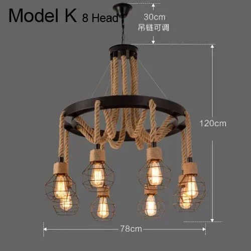 suspension lumineuse industrielle vintage corde naturelle métal noir ampoules opacité
