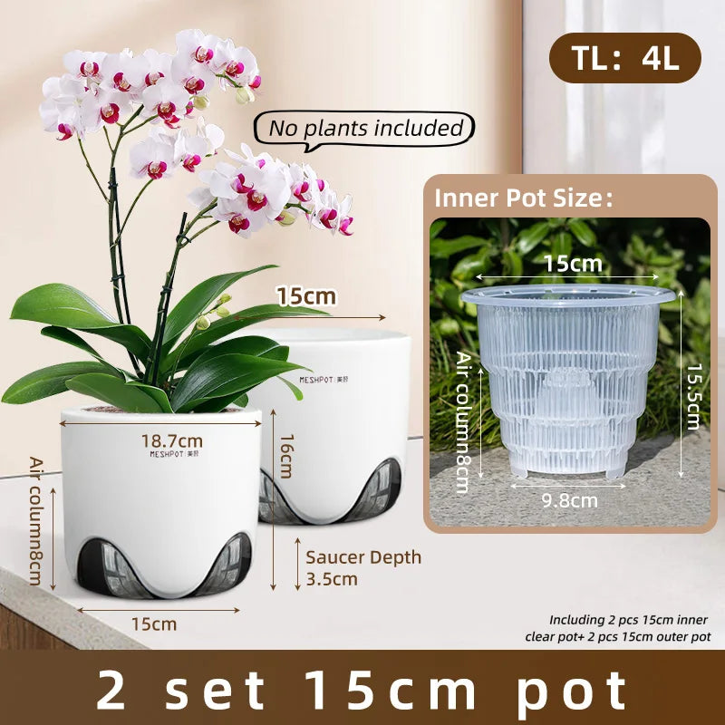 pots orchidées modernes blancs transparents 15cm 12cm 10cm aircone racines rebondissement
