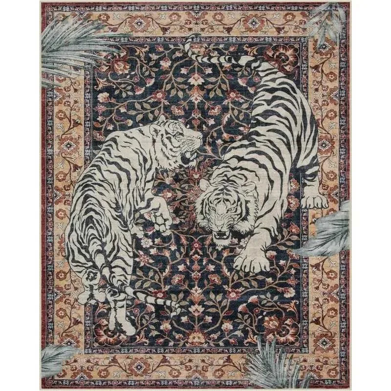 tapis sol intérieur motif tigre fleurs oriental vintage doux antidérapant salon chambre maison