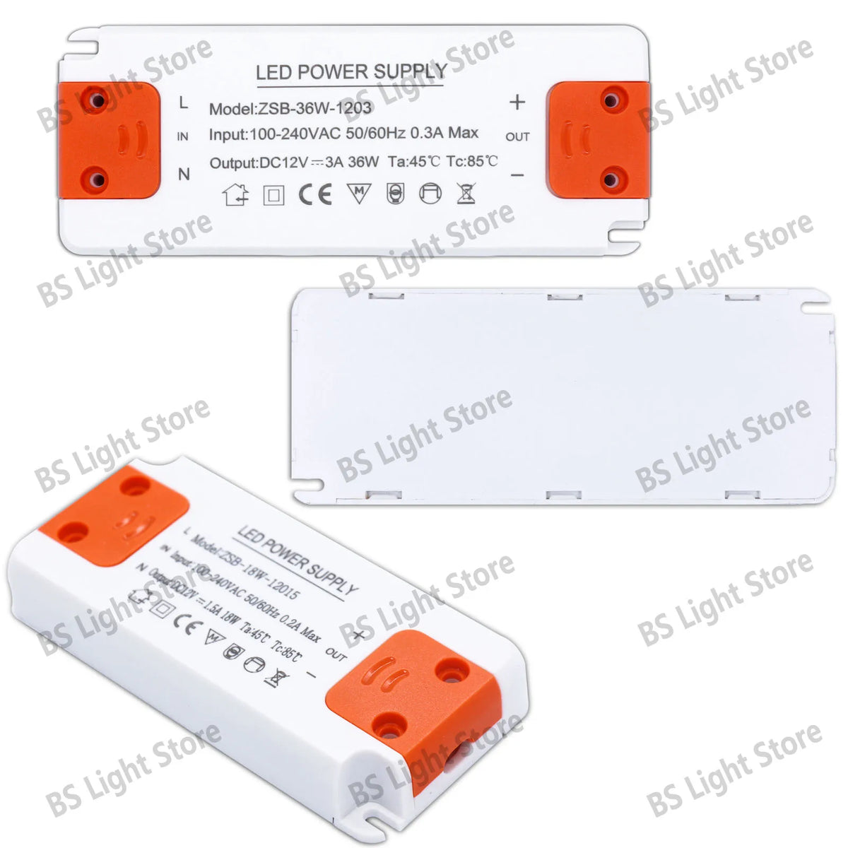 alimentation led 12v 24v 100v 240v 12w 18w 24w 36w 60w 120w blanc or