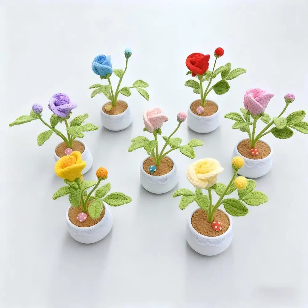 fleurs artificielles tricotées rouge rose violet bleu arrangement maison artisanal tricot decoration mariage valentin