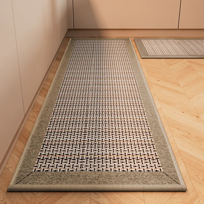 tapis cuisine antidérapant moderne beige gris tissé fils contrastants respectueux environnement