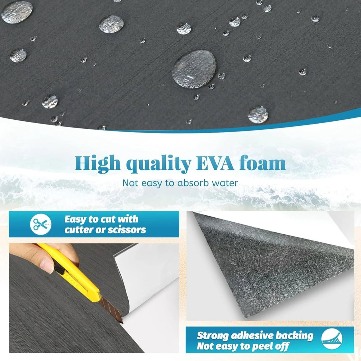 tapis sol eva mousse adhésif antidérapant gris foncé moderne surf bois thuyền