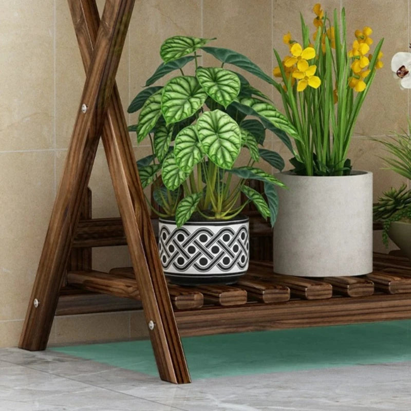 étagère fleurs bois moderne niveaux marron foncé intérieur extérieur assemblage