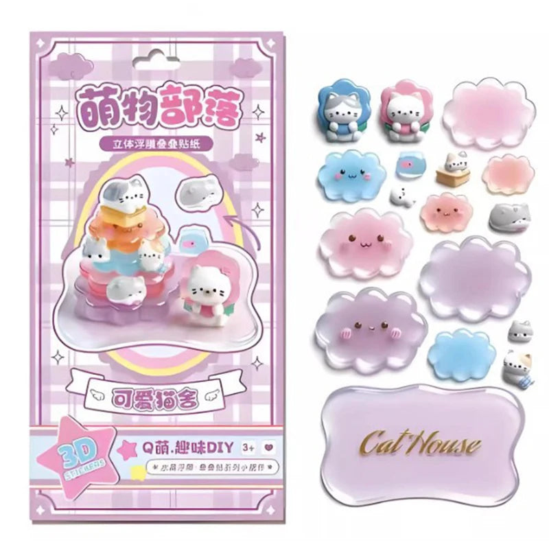 sticker 3d mignon dessin animé rose vert bleu blanc doré floral géométrique enfants classe