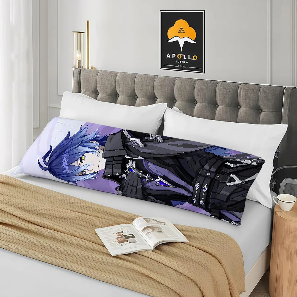 housse coussin allongée double face imprimée personnage anime cheveux bleus moderne ornemental polyester bleu