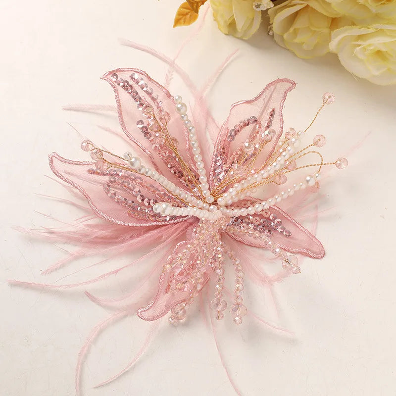 accessoire cheveux fleurs artificielles strass blanc doré élégant décoratif translucent
