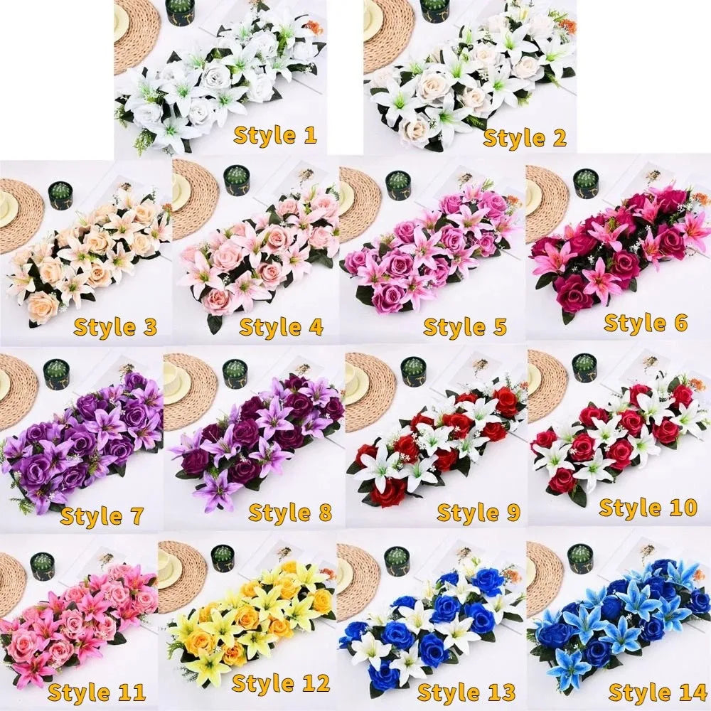 décoration florale artificielle guirlande rectangulaire fleurs roses lys champêtreintérieur événements mariage anniversaire