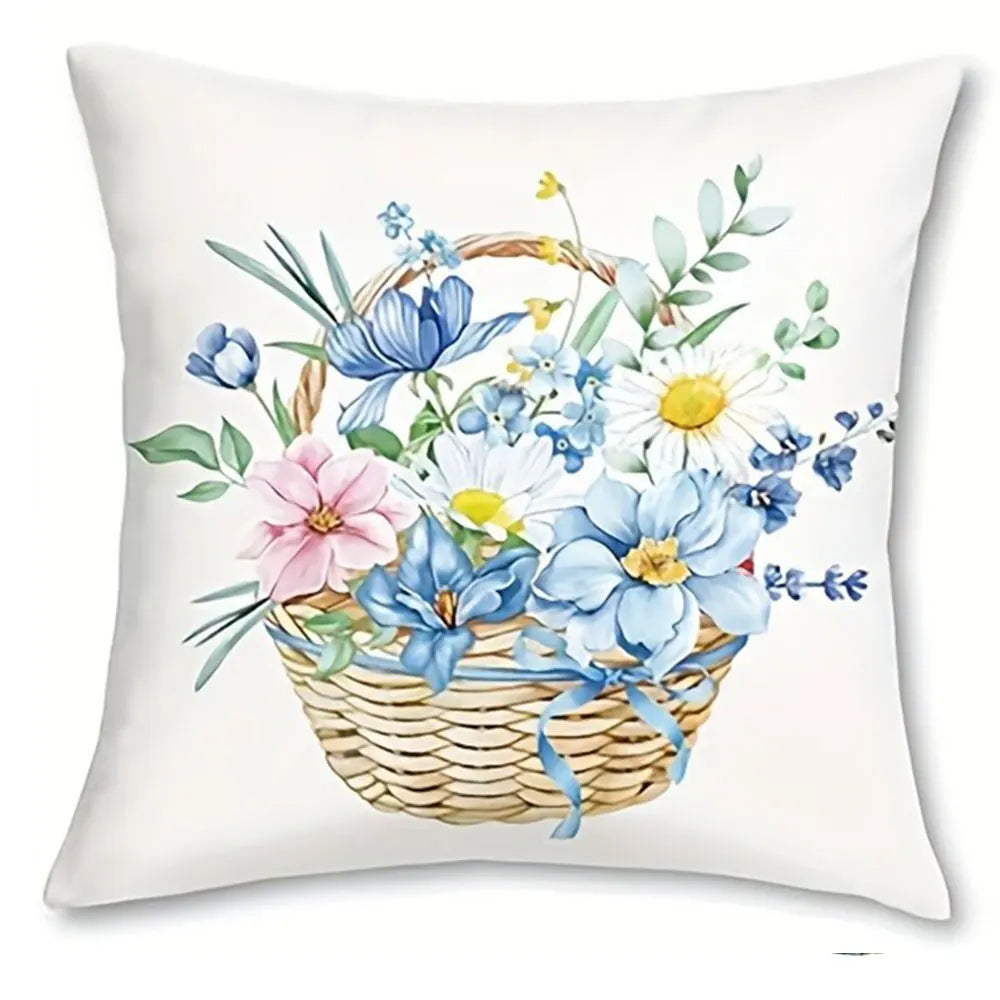 housse coussin polyester floral printemps bleu blanc vert lit salon voiture
