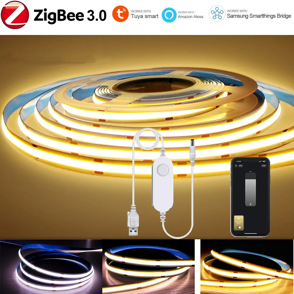 ruban led flexible blanc moderne adhésif 320led/m zigbee usb 5v 3500k 6500k