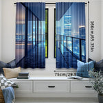 rideau moderne bleu imprimé ville semi transparent contemporain 75x166cm 105x230cm 130x210cm polyester