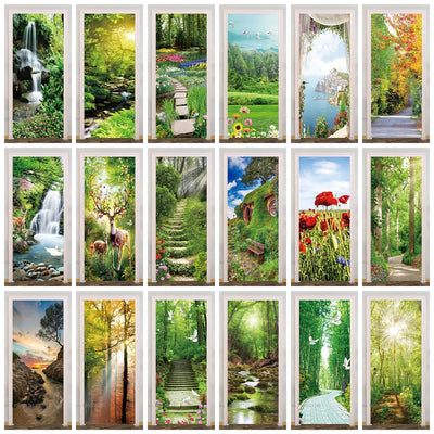 Sticker porte chambre paysage forêt jungle 3D