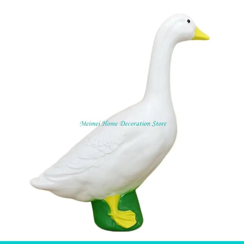 canard jardin résine plumes gravées blanc jaune vert rustique dimension 18cm 15.5cm 7cm