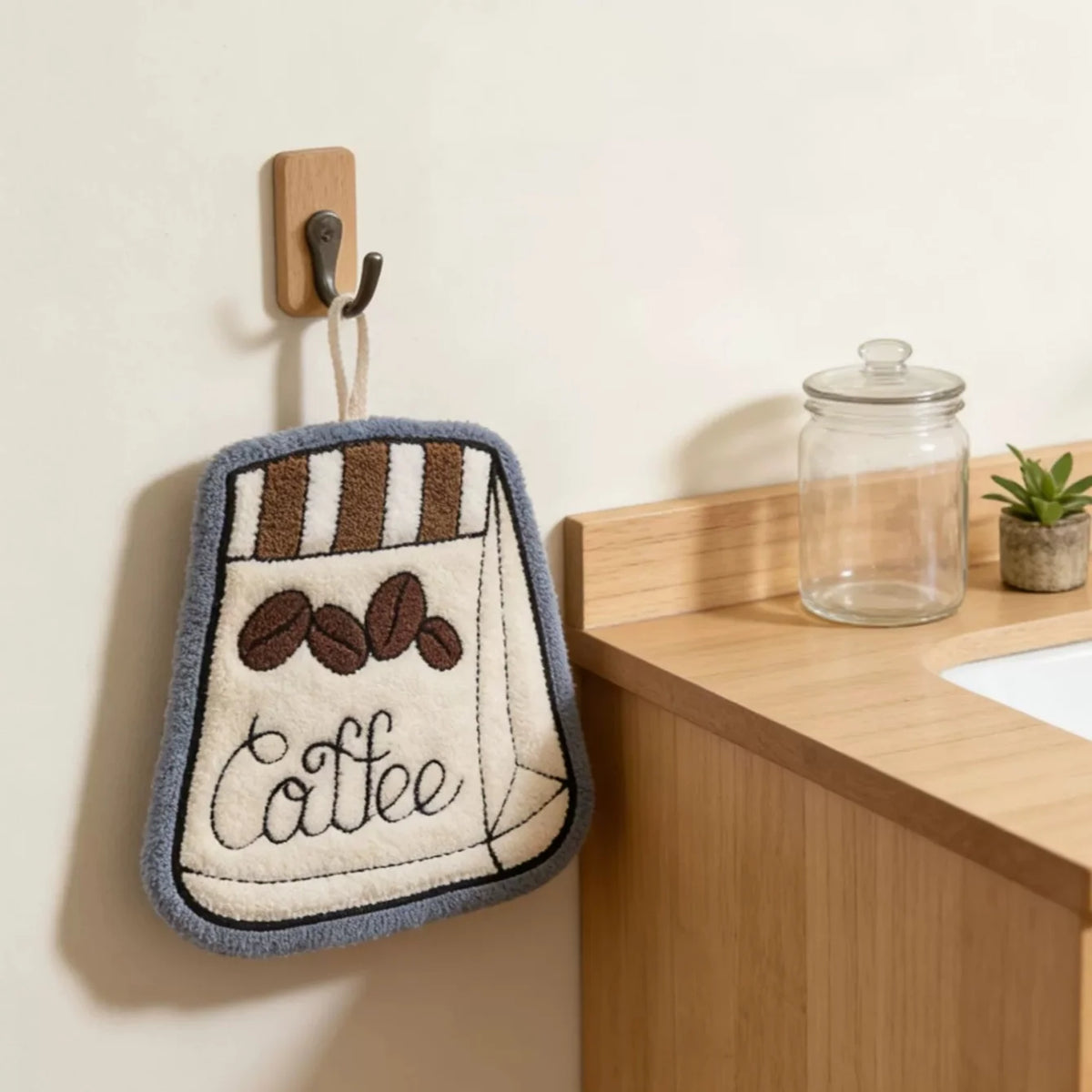poignées cuisine décoratives motifs tasses cafetière bleu beige marron blanc opaques
