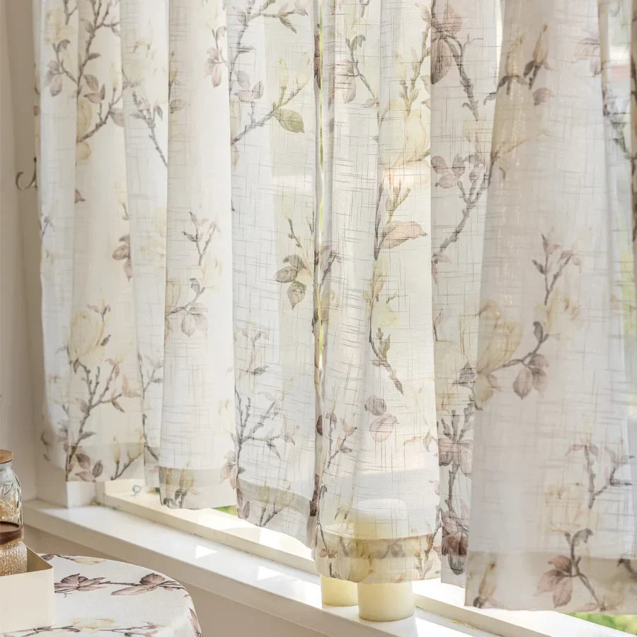 rideau fleur blanc translucide romantique maison inclusion polyester