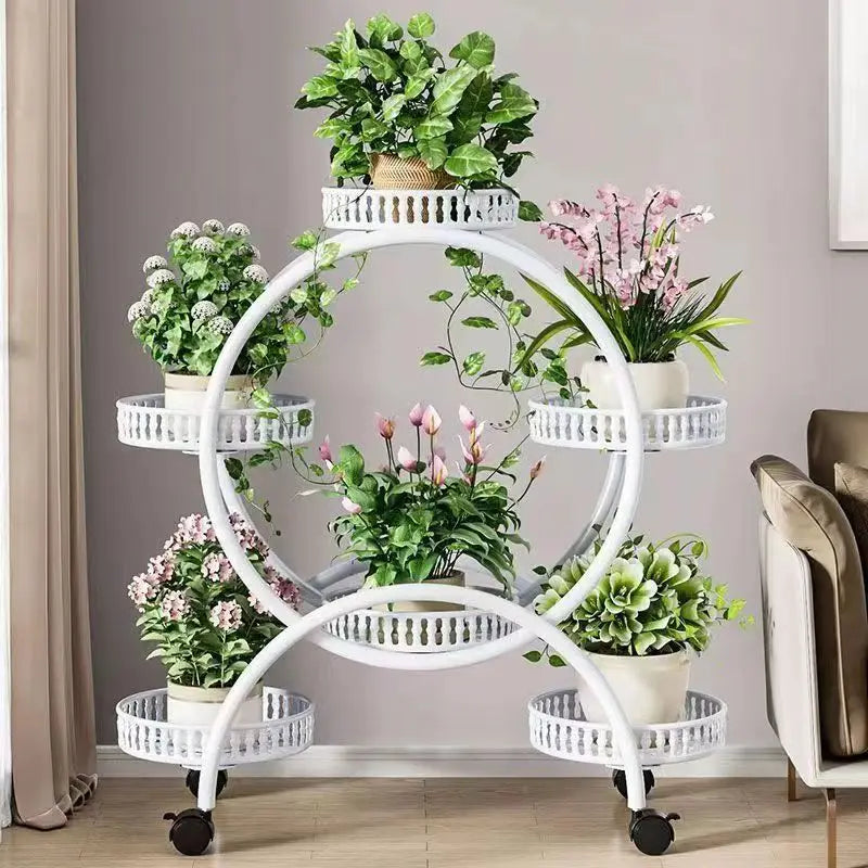 étagère plantes moderne multi niveaux roulettes blanc noir marron doré minimaliste