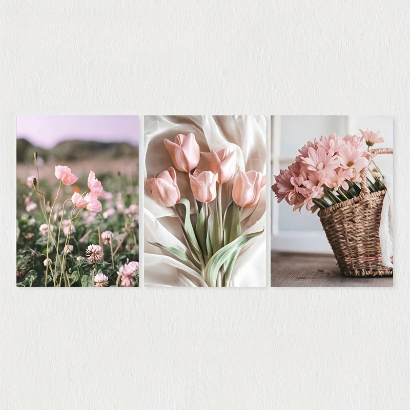 affiches imprimées tulipes roses fleurs sauvages minimaliste naturelle cadre boisintérieur decoration printemps floral