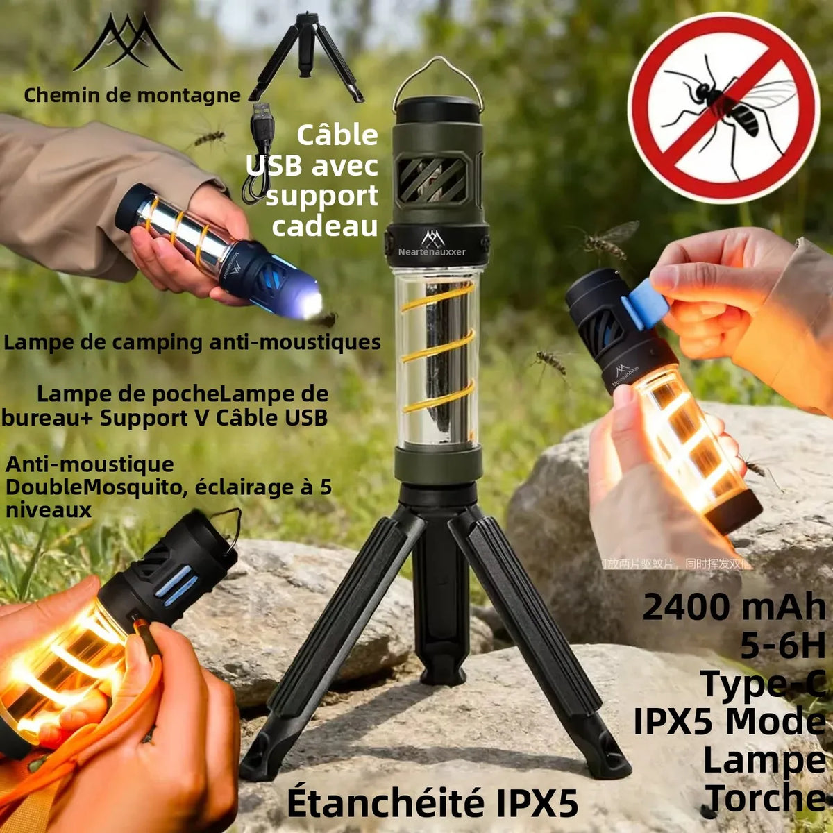 lampe camping anti moustiques spirale transparente moderne noir orange comprimés