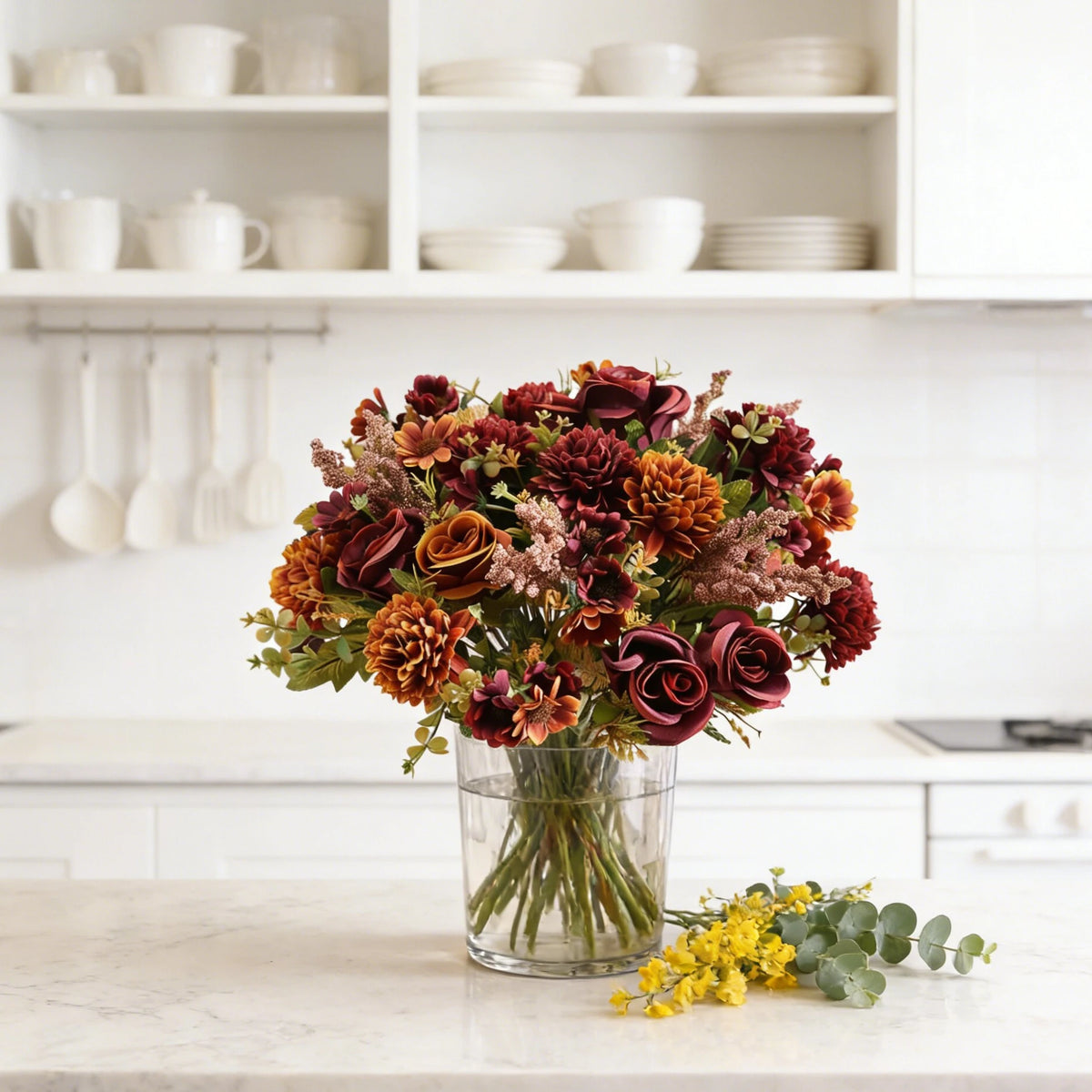 bouquet fleurs artificielles roses marguerites décoration mariage anniversaire extérieur maison vases blanc violet rouge