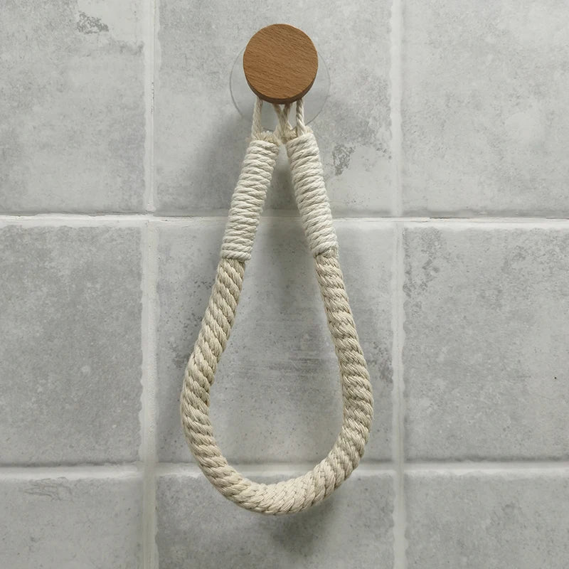 anneau toilette corde naturelle porte papier adhésif rustique sans clous