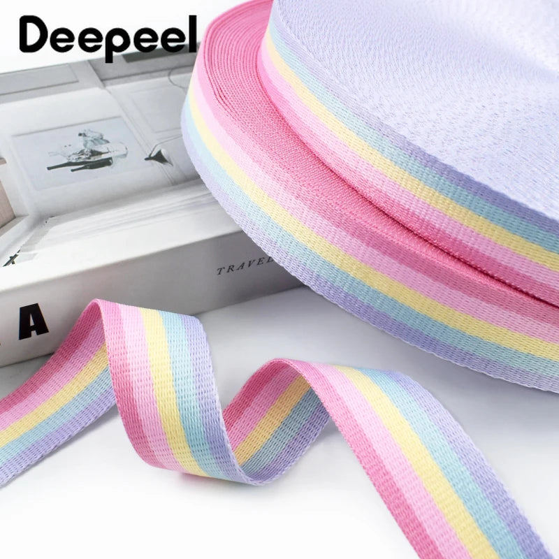 ruban polyestère rose bleu clair jaune vert rayures double face 25mm 32mm texturé sécurité