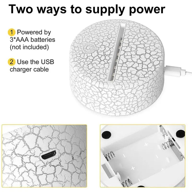 lampe chevet led blanc texture craquelée moderne base acrylique câble usb piles aaa non
