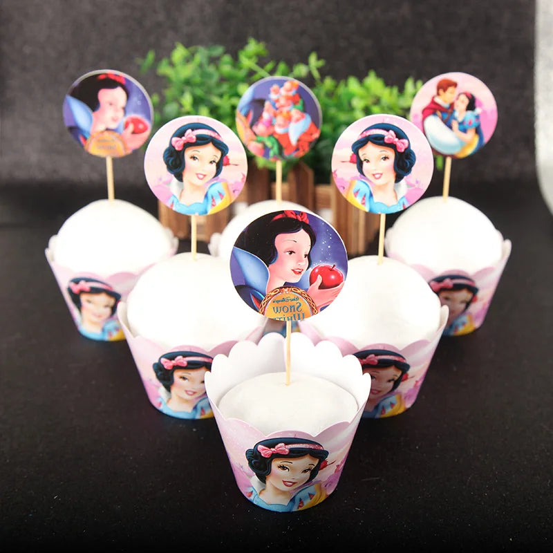 décoration gâteau princesse disney cupcake toppers clips fête anniversaire fille motif point doré blanc