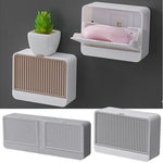 boîte savon moderne blanche rayée adhésive petite plante artificielle