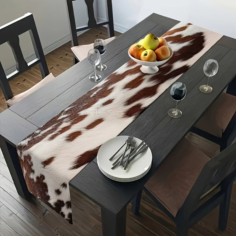 tableau lin imprimé peau vache blanc marron moderne rustique tacheté cuisine maison