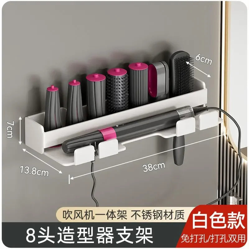 organisateur mural sèche cheveux brosses rouleaux coiffure gris blanc moderne minimaliste