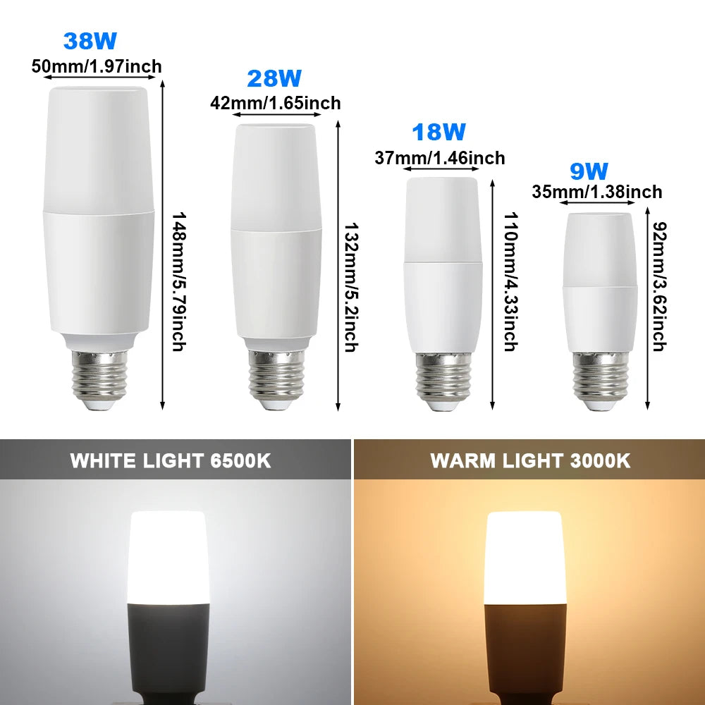 ampoules led e27 blanc chaud lumiere moderne minimaliste 6500k 3000k 38w 28w 18w 9w