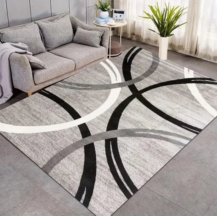 tapis moderne gris noir blanc motifs géométriques polyester salon chambre simple aubusson rectangle