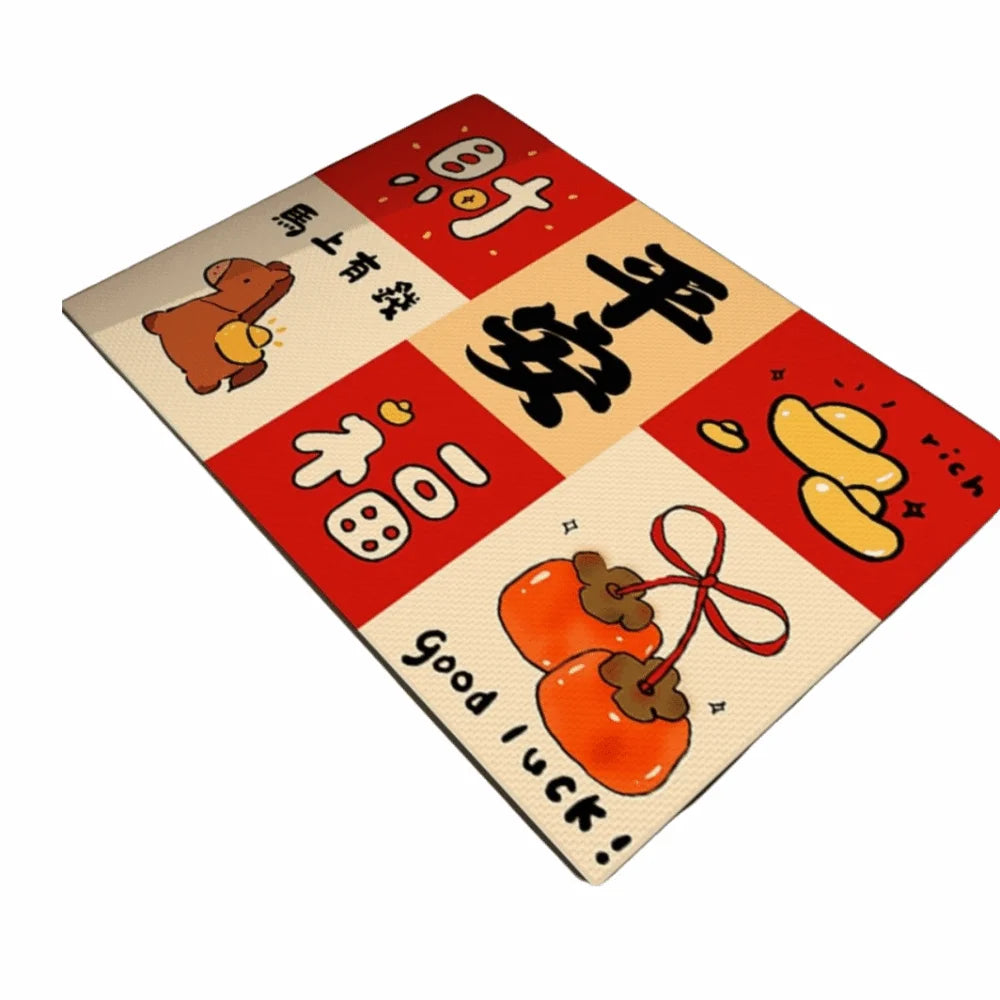 tapis traditionnel chinois rouge motifs lanternes symboles bonheur tissage résistant extérieur porche