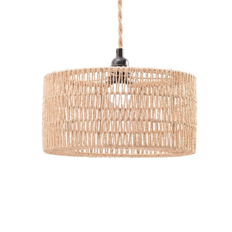 suspension lumineuse tissée fibres naturelles rustique boho chic opacité naturelle beige chaîne métallique