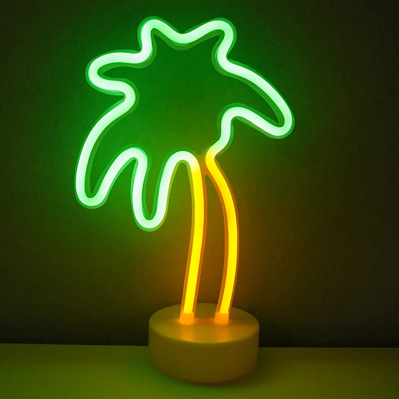 lampe néon vert rose jaune cactus flamant ananas moderne décoratif intérieur usb batterie