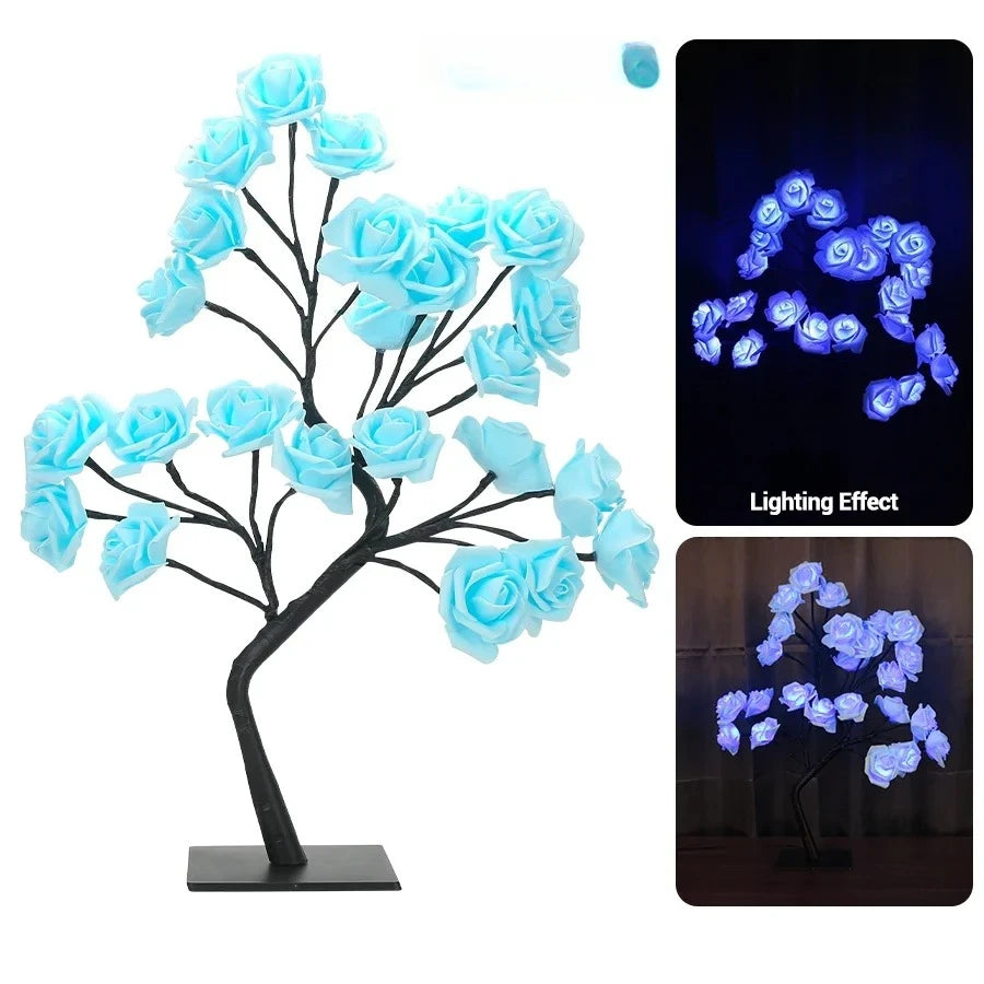 lampe led forme arbre fleurs roses bleu clair noir moderne décoration intérieure saint valentin
