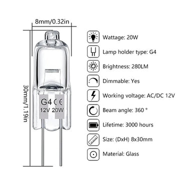 ampoules halogènes transparentes 12V 220V G4 G5.3 G9 filament classique 20W 25W 35W 40W