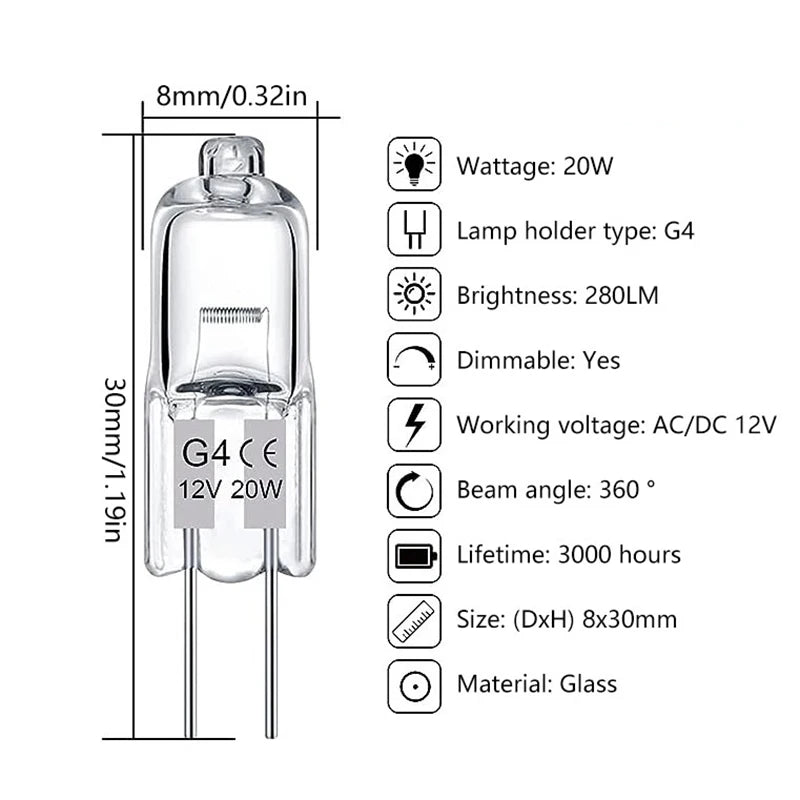 ampoules halogènes transparentes 12V 220V G4 G5.3 G9 filament classique 20W 25W 35W 40W