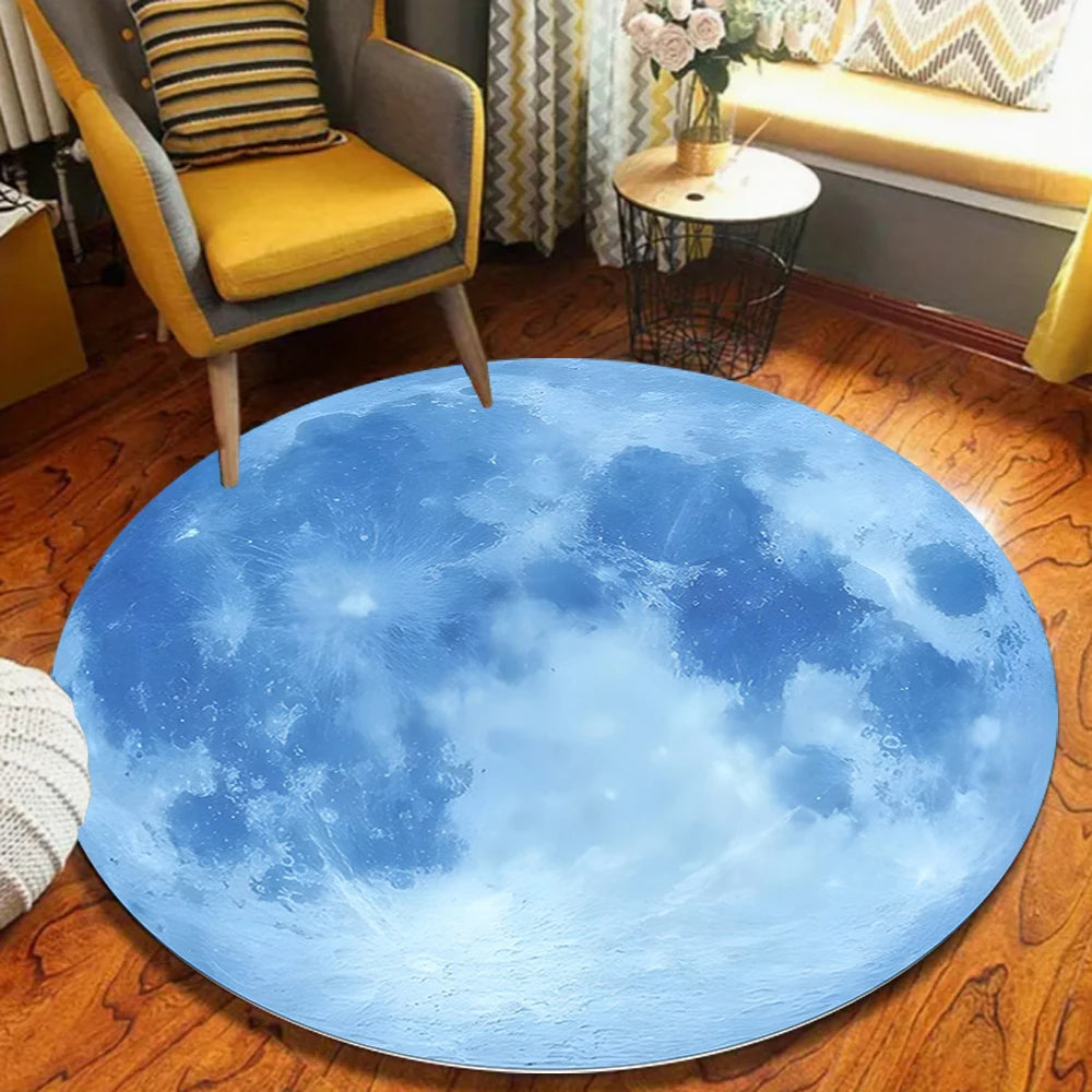 tapis rond moderne cartographie monde motif floral géométrique bleu vert blanc noir antidérapantintérieurextérieur
