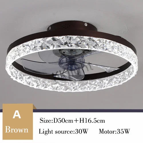 ventilateur lampe led télécommande moderne cristaux noir élégant eyelets circulaire