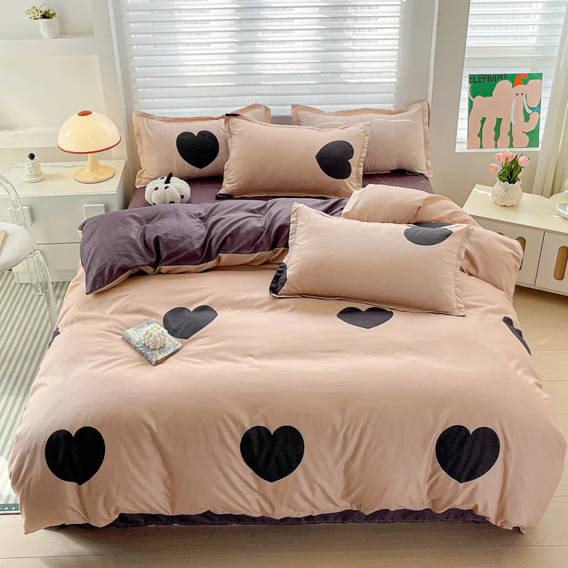 Housse de couette coeur violet avec taies oreiller assorties