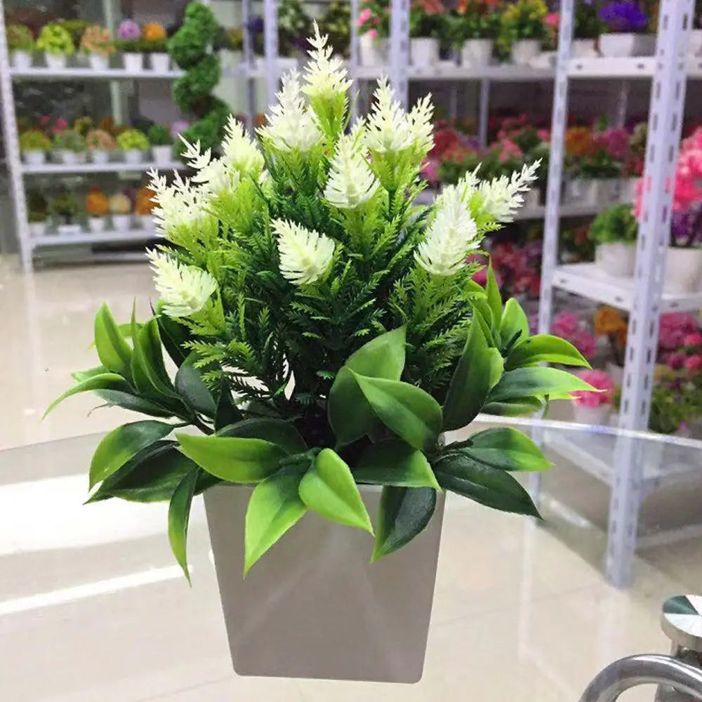 plantes artificielles modernes extérieures arbres fleurs feuilles verte pot grisextérieur exposition vases plastique