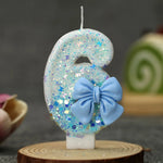 décoration anniversaire bougie chiffre paillettes argentées bleu clair festive tringle métallique simple élégante cute