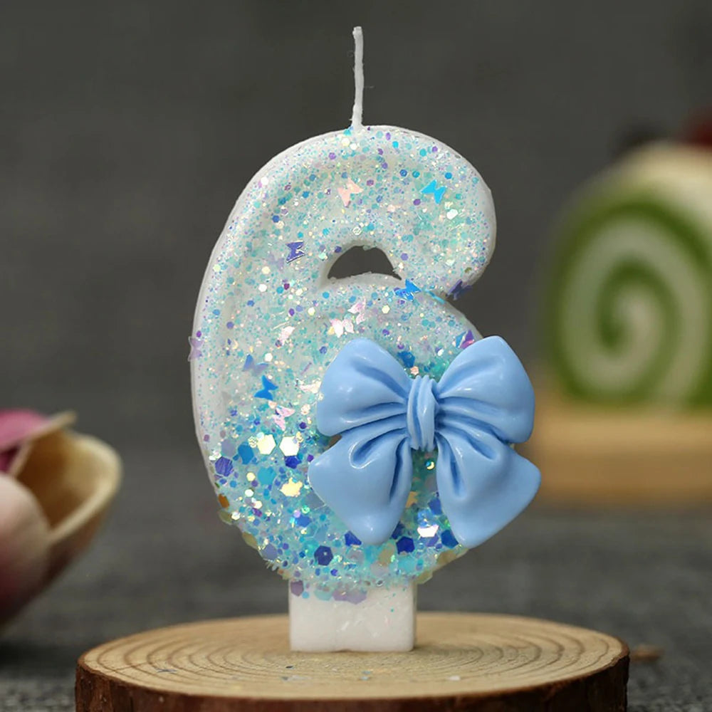 décoration anniversaire bougie chiffre paillettes argentées bleu clair festive tringle métallique simple élégante cute