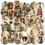 médailles vintage romantique fleurs vêtements historiques accessoires scènes urbaines beige noir rouge bleu vert
