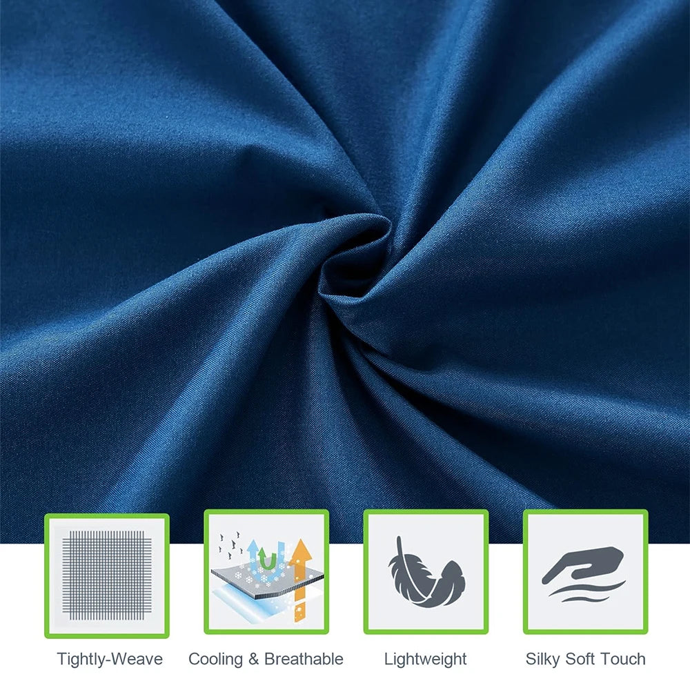 ensemble draps bleu marine profond tissage serré doux moderne minimaliste pièces drap housse plat