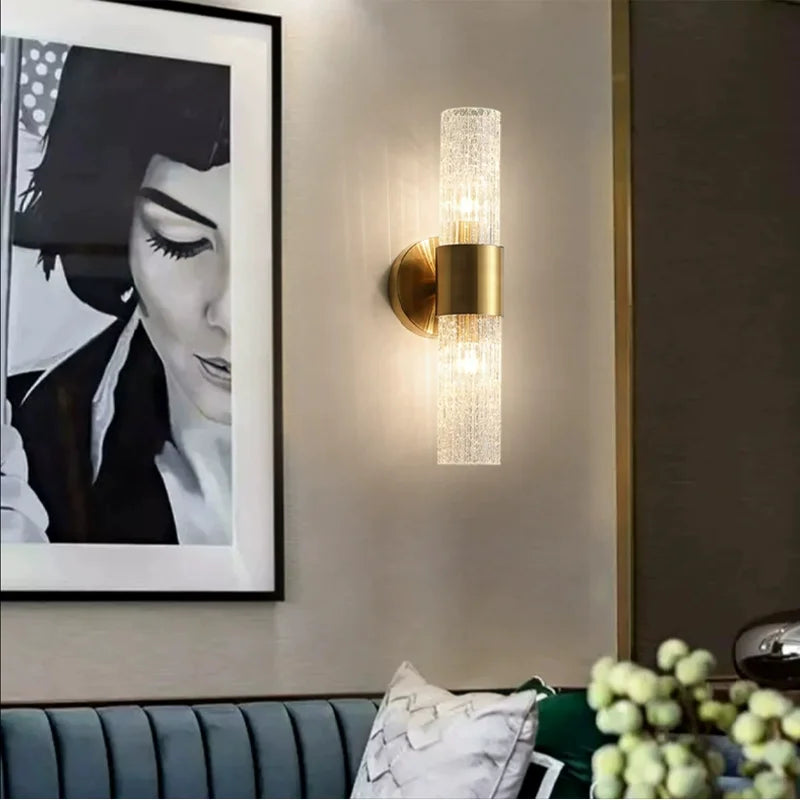 Lampes murales modernes or blanc ice cracked verre translucide chambre coucher salle manger