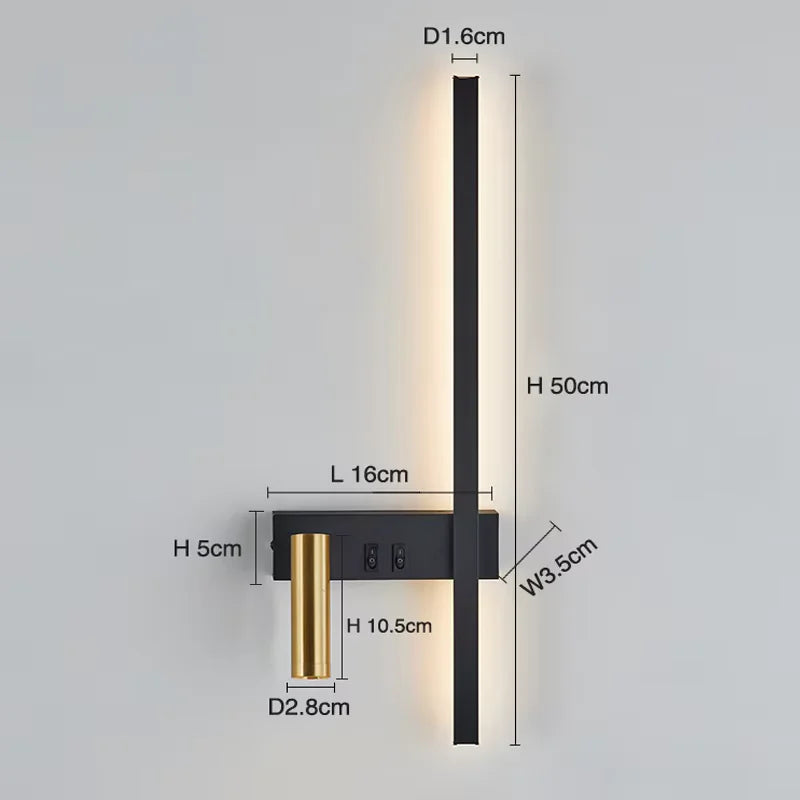 lampe murale moderne minimaliste noir interrupteur bouton chambre entrée étude fixée mur LED