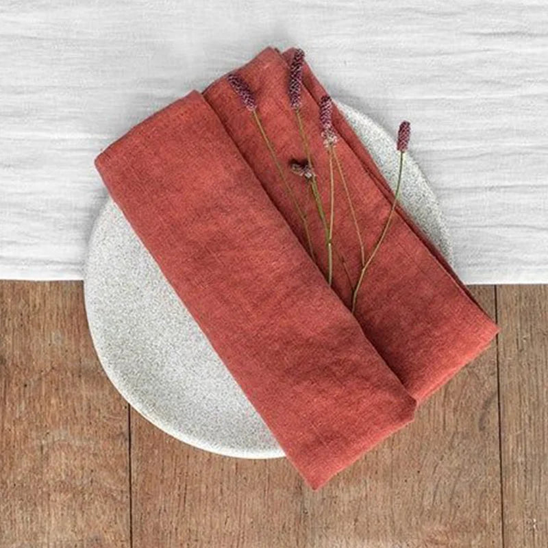 serviettes cuisine lin blanc bleu clair rose rouge gris ourlées facile entretien machine festive